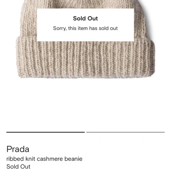 Prada ribbed knit beige cashmere beanie with triangle logo  display picture 2